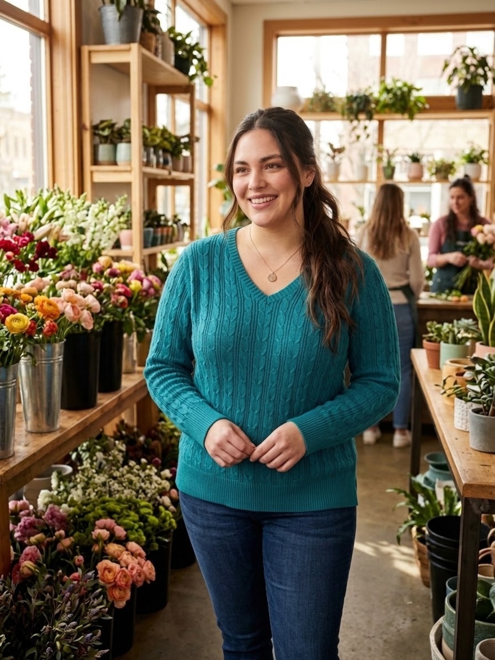 St. John's Bay Teal Cable-Knit V-Neck Sweater